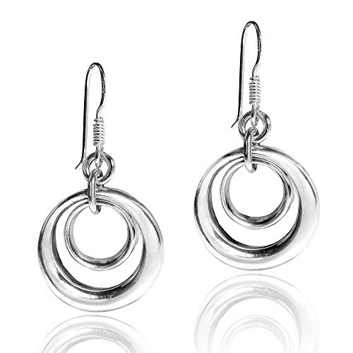 Trendy Open Concentric Circles 925 Sterling Silver Dangle Earrings