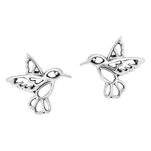 Cute Little Hummingbird in Flight 925 Sterling Silver Stud Earrings