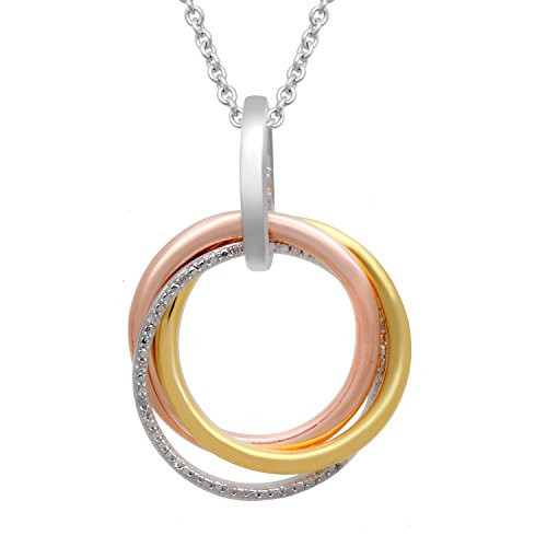 Jewelili 14kt Rose and Yellow Gold Plated Sterling Silver Diamond Accent 3 Interlocked Circles Pendant Necklace 18 Rolo Chain