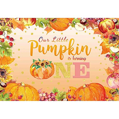 Allenjoy 7x5ft Our Little Pumpkin is Turning One Backdrop Autumn Thanksgiving Baby Shower Photography Background Fall Princess Girl 1st Birthday Party Decoration Supplies Banner Photo Booth Prop