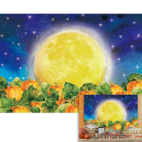 Allenjoy 7x5ft Halloween Backdrop Stars and Moon in The Night Sky Pumpkin Photography Background Fall Thanksgiving Decoration Kids Birthday Baby Shower Party Supplies Photo Booth Props