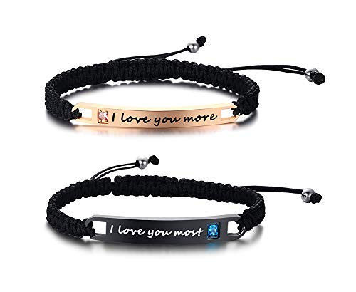 Personalized Custom His and Hers Handmade Rope Braided Nameplate ID Matching Couple Bracelets for Lover