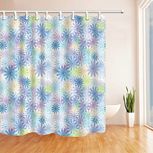 AMHNF Shower Curtain Simple Creative Beautiful Flower Theme Blue Shower Curtains 70x70 Inch Home Waterproof Mildew Antibacterial Hanging Curtains