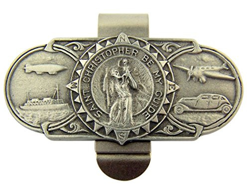 WJH Pewter Saint Christopher Be My Guide Land Sea and Air Visor Clip 2 38 Inch