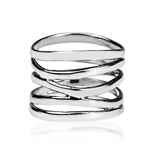 AeraVida Wide Five Band Coil Wrap 925 Sterling Silver Ring 10