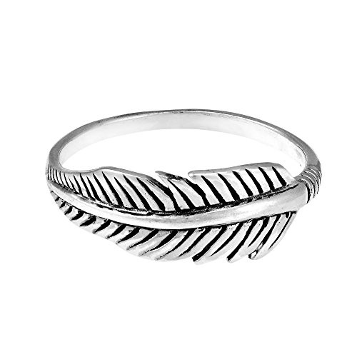 AeraVida Tribal Feather 925 Sterling Silver Band Ring 65