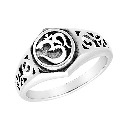 AeraVida Spiritual Om or Aum Symbol with Filigree Accents 925 Sterling Silver Ring 8