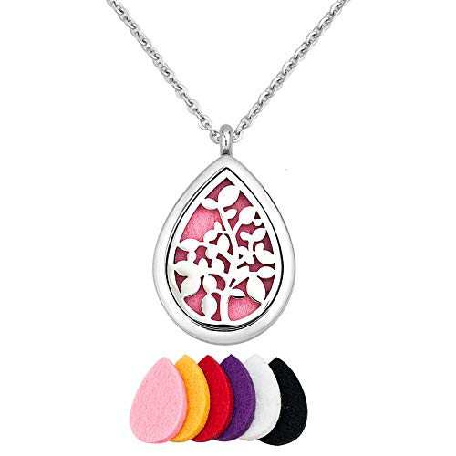LoEnMe Jewelry Aromatherapy Essential Oil Diffuser Necklace Tree of Life Waterdrop Love Locket Pendant Women Gift
