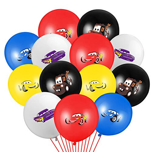 PANTIDE 50 Packs Race Car Balloons Racing Theme 12Inch Assorted Colors Latex Balloons Bouquet with Ribbons Lets Go Racing Party Favors Decorations Supplies for Kids Boys Birthday Baby Shower