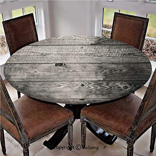 Elastic Edged Polyester Fitted Table CoverOmbre Style Grunge Wooden Planks Rustic Timber Oak Wall Rough Texture Image DecorativeFits up 4044 Diameter TablesThe Ultimate Protection for Your Table