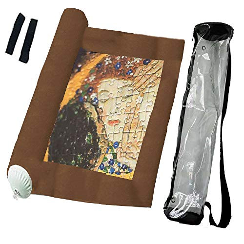 Frealm Felt Puzzle Mat Puzzles Storage Saver Jigsaw Puzzle Playmat with Stringdraw Large Storage Bag and Poster Tube, Up to 1500psc - Brown