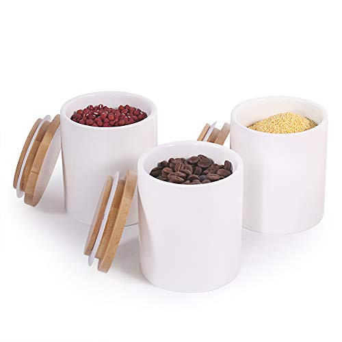 77L Food Storage Jar  Set of 3 Ceramic Food Storage Jar with Airtight Bamboo Lid Modern White Kitchen Food Storage Canister for Serving Coffee Spice Tea and More 1013 FL OZ 300 ML