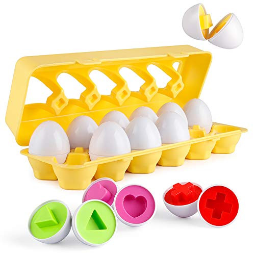 Coogam Matching Eggs 12 pcs Set Color  Shape Recoginition Sorter Puzzle for Easter Travel Bingo Game Early Learning Educational Fine Motor Skill Montessori Gift for 1 2 3 Years Old Toddlers Kids