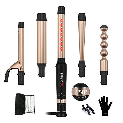 Curling Iron Wand Set 5 in 1 PARWIN PRO Upgrade Hair Curling Iron with LED Temperature Control Ceramic Curling Wand with InfraredAntiscalding Tip Barrels 05 to 125