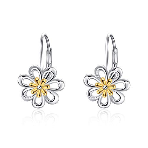 Earrings for Women Sterling Silver Daisy Flower Leverback Dangle Hoop Earrings Jewelry Gifts for women Teens Girls Earrings for Women Sterling Silver Daisy Flower Leverback Dangle Hoop Earrings Jewelry Gifts for women Teens Girls