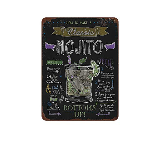 Kama Classic Mojito Cocktail Metal Sign Plaque Metal Vintage Pub Tin Sign Wall Decor for Bar Pub Club Man Cave Retro Metal Posters Iron Painting
