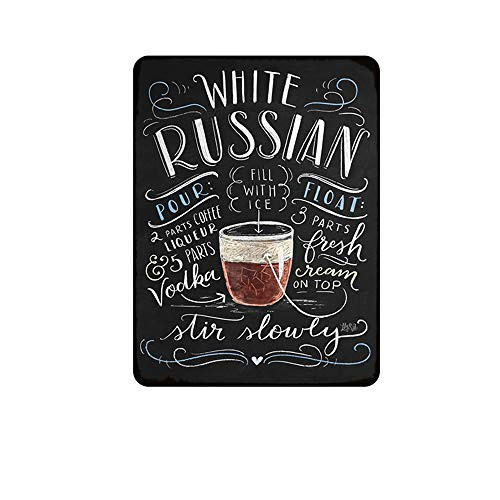 Kama White Russian Cocktail Metal Sign Plaque Metal Vintage Pub Tin Sign Wall Decor for Bar Pub Club Man Cave Retro Metal Posters Iron Painting