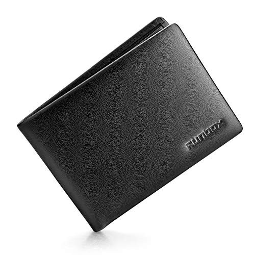 RUNBOX Genuine Leather Slim Bifold Wallets for Men  Minimalist Front Pocket RFID Mens Wallets with ID Window and Gift Box