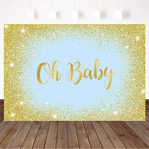 Mocsicka Oh Baby Baby Shower Backdrop Light Blue and Gold Baby Shower Photo Backdrops for Boy Golden Glitter Dots Boy Baby Shower Photography Background Cake Table Decorations 7x5ft Mocsicka Oh Baby Baby Shower Backdrop Light Blue and Gold Baby Shower Photo Backdrops for Boy Golden Glitter Dots Boy Baby Shower Photography Background Cake Table Decorations 7x5ft