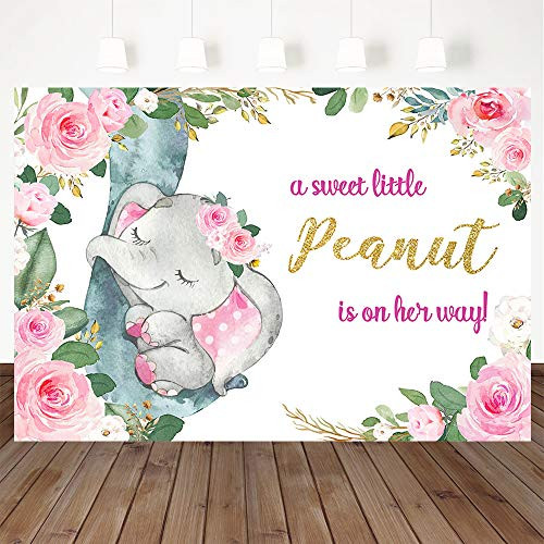 Mocsicka Pink Floral Elephant Baby Shower Backdrop Girl Elephant Baby Shower Party Decoration Supplies Elephant Peanut On Her Way Photography Background Cake Table Studio Props 7x5ft Mocsicka Pink Floral Elephant Baby Shower Backdrop Girl Elephant Baby Shower Party Decoration Supplies Elephant Peanut On Her Way Photography Background Cake Table Studio Props 7x5ft