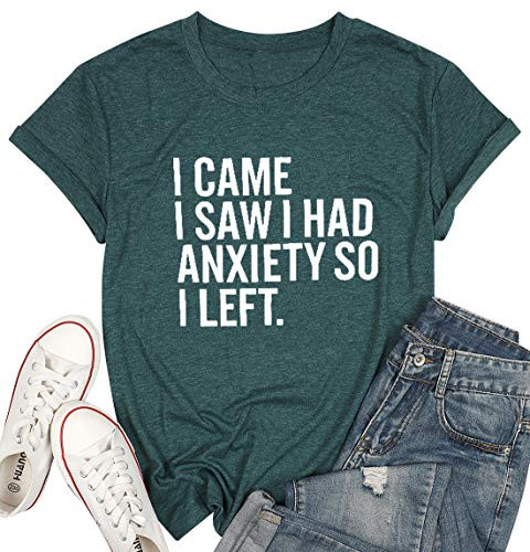 ASTANFY I Came I Saw I Had Anxiety so I Left TShirts Women Funny Saying Short Sleeve Basic Tee Shirts Medium Green
