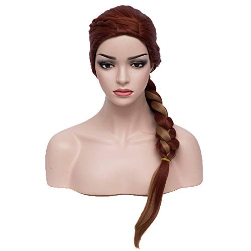 BERON Womens Long Braided Wig Red Twist Braid Wig Cosplay Costume Party Halloween Wig Dark Red Highlight