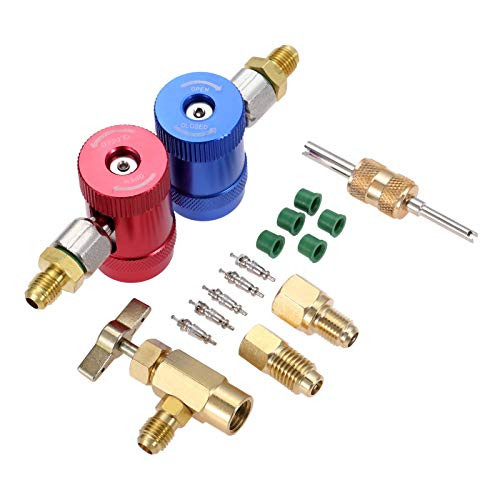 Aupoko R1234YF Quick Couplers Kit R1234yf High Low Side Manual Quick Coupler Connector R1234YF Can Tap with R12 R22 to R134A Adapters and Valve Core Remover 5PC ThimblesRubber Gaskets