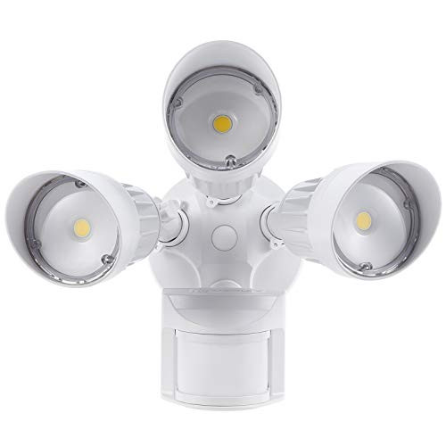 LEONLITE LED Security Lights Motion Sensor Light Outdoor 3Head Flood Light 30W250W Equiv IP65 Waterproof 3000 Warm White ETL Listed Outdoor Lighting for Patios Garage Decks White