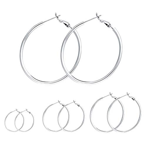 4 Pairs Sterling Silver Hoop Earrings  14k White Gold Plated Hoop Earrings Big Hoop Earrings Set Silver Hoop Earrings for Women Girls Valentines Day Gifts 30405060MM 4 Pairs Sterling Silver Hoop Earrings  14k White Gold Plated Hoop Earrings Big Hoop Earrings Set Silver Hoop Earrings for Women Girls Valentines Day Gifts 30405060MM