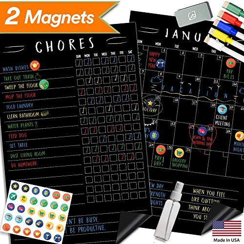 Magnetic Behavior Chalkboard Rewards Chore Chart Set Multiple Kid Chore Chart System w/Reusable Monthly Calendar, Responsibility Magnets & Dry Erase Refrigerator Reward Incentive 17 x 11 Magnetic Behavior Chalkboard Rewards Chore Chart Set Multiple Kid Chore Chart System w/Reusable Monthly Calendar, Responsibility Magnets & Dry Erase Refrigerator Reward Incentive 17 x 11