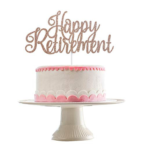 Rose Gold Glittery Happy Retirement Cake Topper Retirement Party DecorationsRetirement Party Cake Topper Decoration Supplies
