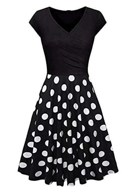 OMZIN Womens Summer Floral Print Dress Deep VNeck Short Sleeve Mini Dress Floral Blackdot 2XL OMZIN Womens Summer Floral Print Dress Deep VNeck Short Sleeve Mini Dress Floral Blackdot 2XL