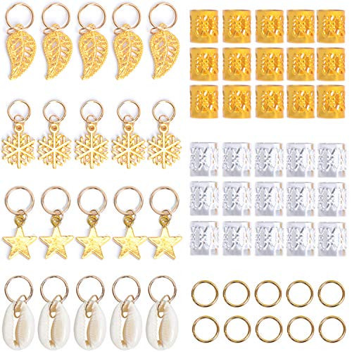 NAISIER 80 Pieces Gold Hair Jewelry Rings Aluminum Hair Accessories Hair Rings and Cuffs Decorations Pendants for Passion Twist Crochet Braiding Hair