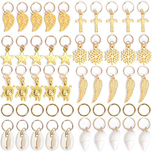 NAISIER 50 Pieces Gold Hair Jewelry Rings Aluminum Hair Accessories Dreadlocks Metal Hair Cuffs Decorations Pendants for Braids Accessories