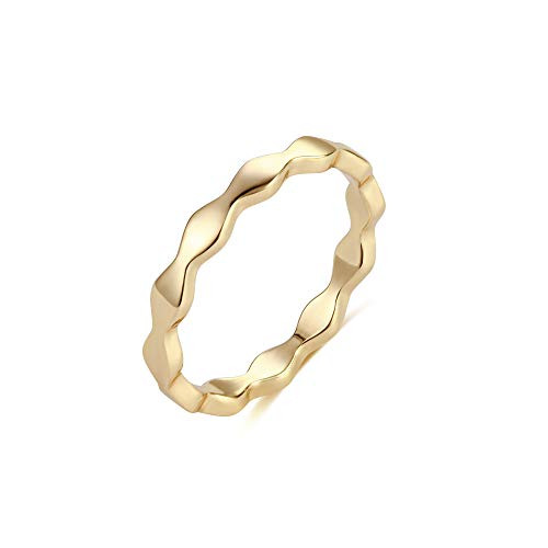 Mevecco Gold Dainty Eternity Ring 14K Gold Plated Thin Wave Stackable Minimalist Band Rings for Women