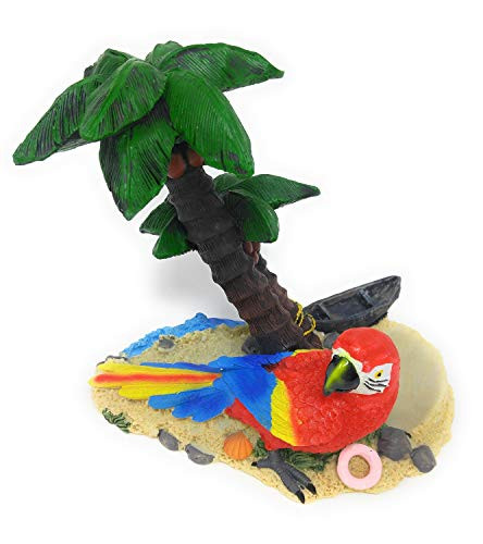 Nauti Adorable Red and Blue Parrot on Beach Palm Tree Wine Bottle Holder 6 Inches Tall Polyresin 1206