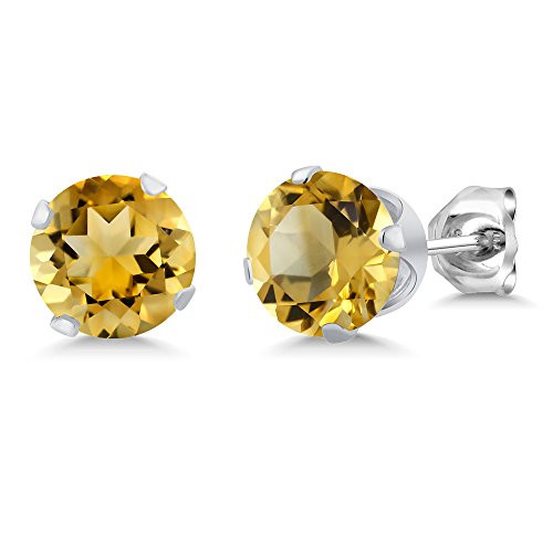 Gem Stone King 140 Ct 6MM Round Yellow Citrine 925 Sterling Silver Gemstone Birthstone 4Prong Stud Earrings Gem Stone King 140 Ct 6MM Round Yellow Citrine 925 Sterling Silver Gemstone Birthstone 4Prong Stud Earrings
