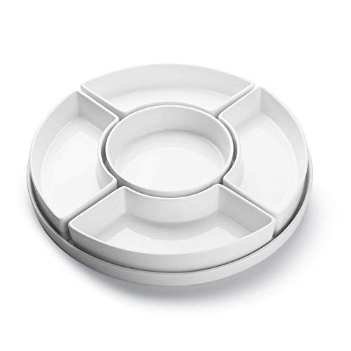 Sweese 707001 Porcelain Divided Serving Dishes Relish Tray Serving Bowls for Parties  Perfect for Chips and Dip Veggies Candy and Snacks White