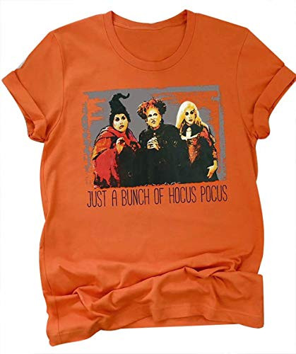 MYHALF Just A Bunch of Hocus Pocus Halloween TShirt Women Funny Sanderson Sisters Graphic Tee Shirt Size L Orange