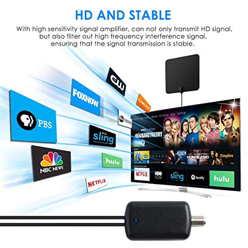 [2019 Upgraded] HDTV Antenna - Digital Amplified HD TV Antenna 60-80 Mile Range 4K HD VHF UHF Freeview Television Local Channels Detachable Signal Amplifier and 16.5ft Longer Coax Cable