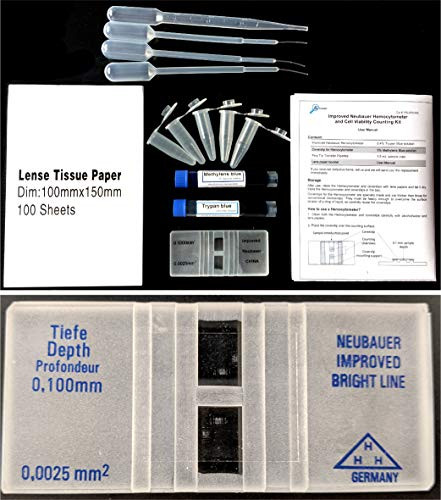 Rs Science  Improved Neubauer Hemocytometer kit with Trypan Blue and Methylene Blue for Blood Cell Yeast Counting
