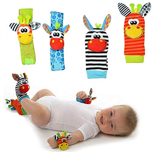 Play It Deals Foot Finders  Wrist Rattles for Infants Developmental Texture Toys for Babies  Infant Toy Socks  Baby Wrist Rattle  Newborn Toys for Baby Girls  Boys Includes 4 rattles