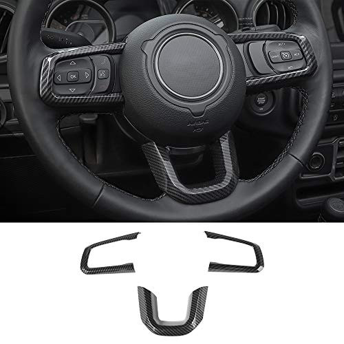 RTTCZ Steering Wheel Trim Cover Ring Decoration Interior Accessories for 2018 2019 2020 Jeep Wrangler JL JLU  2020 Jeep Gladiator JT Carbon Fiber