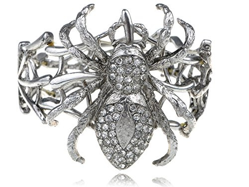 Alilang Silvery Tone Shine Clear Crystal Rhinestones Halloween Spider Tarantula Web Bangle Bracelet