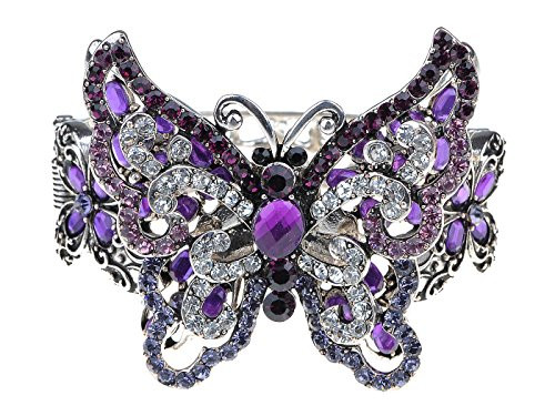 Alilang Silvery Tone Shine Amethyst Clear Crystal Rhinestones Butterfly Insect Cuff Bangle Bracelet Alilang Silvery Tone Shine Amethyst Clear Crystal Rhinestones Butterfly Insect Cuff Bangle Bracelet