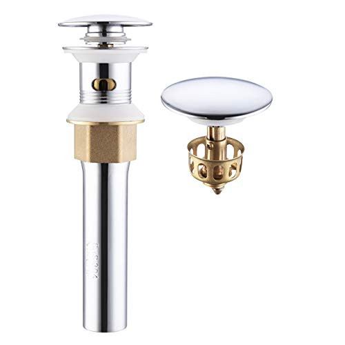 KES Bathroom Sink Drain with Strainer Basket Hair Catcher Anti Clog Pop Up Drain Stopper Vanity Vessel Sink with Overflow Polished Chrome S2013ACH