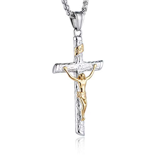 HZMAN Men Women Crucifix Cross Pendant Baptism Christian Jewelry Stainless Steel Jesus Necklace with 222 Chain Silver Gold A HZMAN Men Women Crucifix Cross Pendant Baptism Christian Jewelry Stainless Steel Jesus Necklace with 222 Chain Silver Gold A