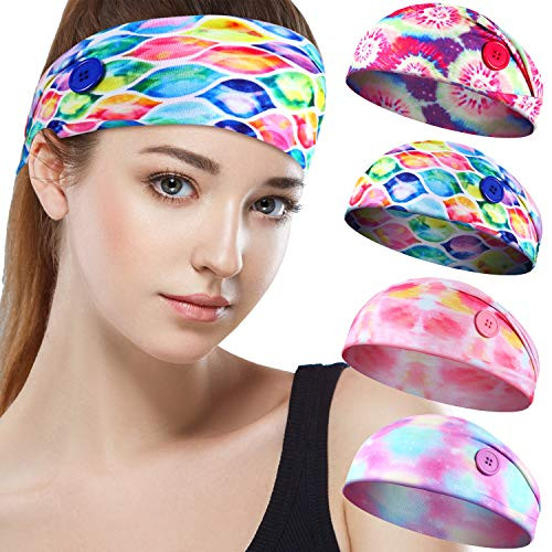 4 Pieces Tie Dye Headbands Headbands with Buttons Womens Elastic Yoga Workout Headwraps Boho Knotted Turban Hairbands for Girls Women Teens Adults 4 Pieces Tie Dye Headbands Headbands with Buttons Womens Elastic Yoga Workout Headwraps Boho Knotted Turban Hairbands for Girls Women Teens Adults