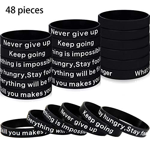 48 Pieces Motivational Bracelets Inspirational Rubber Bands Silicone Wristbands with Motivational Sayings for Men and Women Working Studying Competing