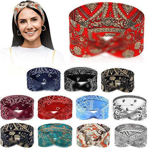 12 Pieces Paisley Twisted Headband Bandana Knotted Headband Boho Elastic Knotted Floral Print Turban Headwrap for Women Girls Yoga Running Sports 12 Colors 12 Pieces Paisley Twisted Headband Bandana Knotted Headband Boho Elastic Knotted Floral Print Turban Headwrap for Women Girls Yoga Running Sports 12 Colors
